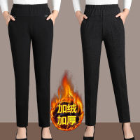 2019 Autumn Winter Middl Aged Women Warm Velvet Elastic high Waist Casual Straight Pants Female Trousers Plus Size Clothing