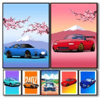 โปสเตอร์รถ JDM สีสันสดใสสำหรับตกแต่งผนัง-GTR, Neon, Vaporwave, Outrun - Motorsport Racing Room Decor-โปสเตอร์ผ้าใบสำหรับ Aesthetic Home