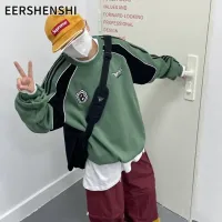 EERSHENSHI เสื้อกีฬาคอกลมหลวมสำหรับผู้ชายและผู้หญิงเย็บปะติดอเมริกาแบบย้อนยุคใหม่เสื้อสตรี