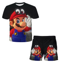 Summer Boy suit Girl T-shirt New Cute Cartoon Mario 3D Printing T-shirt Baby Breathable Clothes 4T-14T Top + shorts 2-piece set