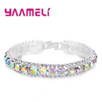 Top Sale 925 Sterling Silver Bracelets Full AAA Zircon Austrian Crystal Femme Women Link Chain Jewelry Bangles 14 Colors