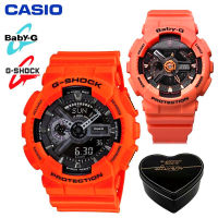 Original G Shock Baby G GA110 BA110ผู้ชายผู้หญิงคู่ชุดนาฬิกากีฬาDualแสดงเวลากันน้ำกันกระแทกและกันน้ำโลกไฟLEDคนรักกีฬานาฬิกาข้อมือ2ปีBA-111-4A2/GA-110MR-4AERสีส้มสีแดง (พร้อมสต็อก)