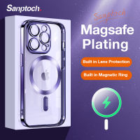 Sanptoch เคสมือถือชุบโลหะสำหรับ Magsafe iPhone 14 13 12 Pro Max มีฝาครอบเลนส์กระจกในตัวสำหรับ iPhone 11 Pro Max เคสกันกระแทกกันกระแทกแบบใส