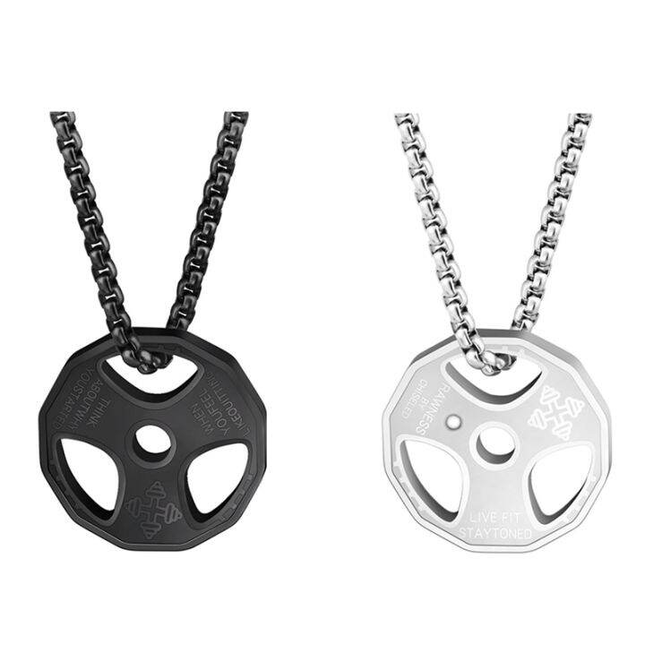 2 Set Stainless Steel Fitness Necklace Cool Weight Plate Pendant