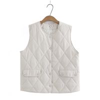 【มีไซส์ใหญ่】Plus Size XL-4XL Womens Thick Button Up Winter Vests Solid Color Patchwork Slim Female Outerwear