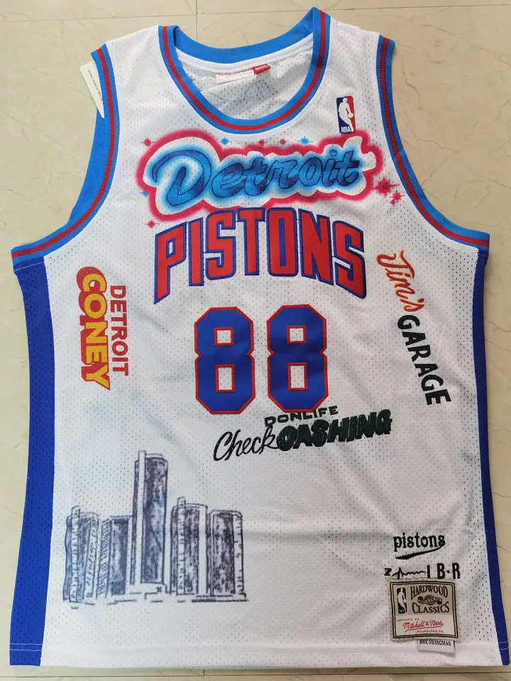 Mitchel l& Ness Men's White Blue NBA Detroit Pistons Don Big Sean Jersey