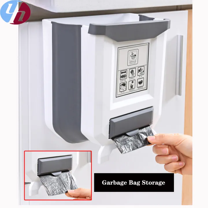 Kitchen Wallmounted Folding Trash Can Household Hanging