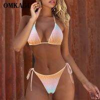 hotx 【cw】 OMKAGI Girls Swimsuit Thong Push Up Bikinis Set Bathing Swimwear 2022