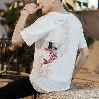 CODhuanglan212 The tide embroidery short sleeve T-shirt male 2022 mens wear loose big yards fa国潮刺绣短袖t恤男2022男装宽松大码胖子纯棉体恤衫上衣zhou521521.my4.20