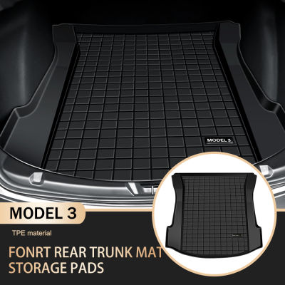3D Car Rear Trunk Mat Front Storage Box Pads for Tesla Model 3 2017-2021 TPE Trunk Cargo Tray Cushion Waterproof Non-slip Liners