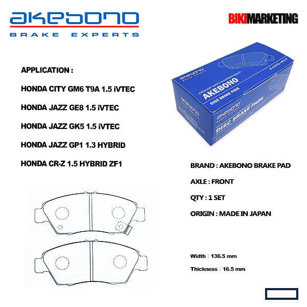Akebono Front Brake Pad Honda City GM2 ,GM6 ,TMO ,GE8 ,GK5 ( Made In