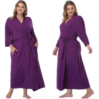 Witbuy Plus ขนาด Night Wear Robe ชุดนอนสตรี Casual Kimono Intimate ชุดนอนพร้อมกระเป๋าเสื้อคลุมอาบน้ำนุ่มผู้หญิงผ้าขนหนูชุด