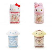 Sanrio กล่องกล่องเก็บของสำลีก้าน Cinnamoroll Hello Kitty My Melody Pompurin Kawaii Round Pad กล่องจัดเก็บ