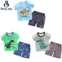 2Pcs/Set Kids Shorts+Short Sleeve Shirt with Cartoon Dinosaur Printing Cotton Clothes for Boys【fast】