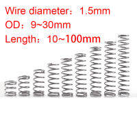 1.5 มม.สแตนเลส Micro ขนาดเล็กสปริงอัด OD9mm ถึง 30 มม.ความยาว 10 มม.ถึง 100 มม.-invy32 shop