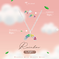 IRIS JEWEL เซตสร้อยคอ+ต่างหู เงินแท้ 925 Collection Rainbow  Silver Rainbow Ear Studs with Cubic Zirconia+ Silver Rainbow Necklace with Cubic Zirconia