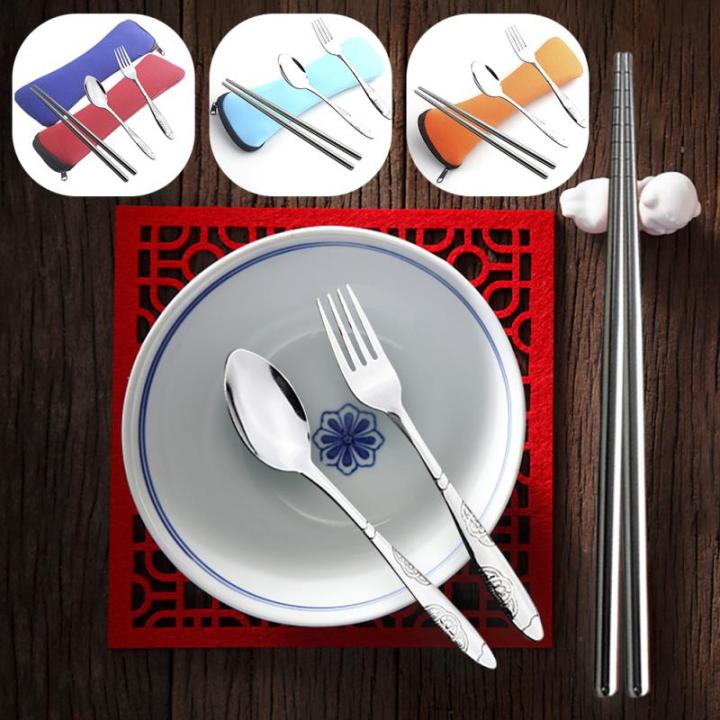 tableware-set-with-bag-portable-cutlery-case-travel-fork-spoon-chopsticks-dinnerware-washable-students-household-kitchen-utensil-flatware-sets
