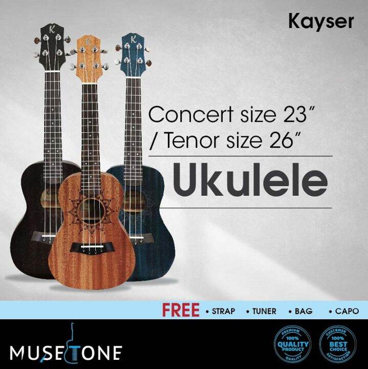 Kayser Concert Ukulele 23'' Tenor 26" size FREE (Bag, Strap, Capo