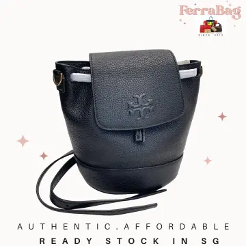 Tory Burch (137409) Thea Mini Black Pebbled Leather Bucket Backpack Handbag