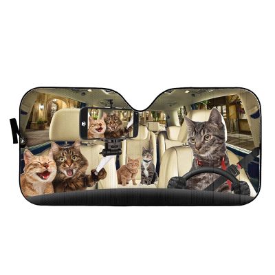 Selfie Cat ม่านบังแดดคู่ Tabby Cat Driver Windshield Sun Shade สำหรับรถยนต์,Funny Amazing Cat Auto Front Window Shade Visor Co
