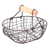 Wooden Handle Metal Retro Basket Portable Multi-Function Vegetable Fruit Egg Groceries Practical Storage Basket Organizer