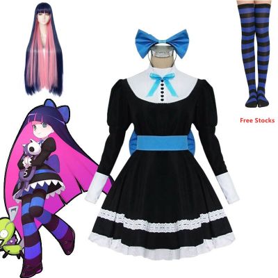 Anime Panty Stocking Cosplay Costume Anarchy Autumn Maid Lolita Dress  Belt  Headwear Halloween Party Clothes For Girls