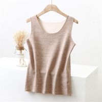 Hot Selling Womens Winter Warm Thickened De Velvet Tank Top Soft O Neck Bottom Shirt Printed Sleeveless Soft Tees  All Match Lady Singlet