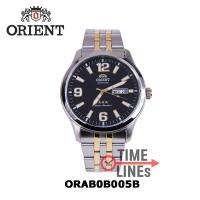 Orient นาฬิกาข้อมือผู้ชาย รุ่น ORAB0B005B (รุ่น 3 ดาว) ระบบ AUTOMATIC ตัวเรือนและสาย Stainless steel สี 2 กษัตริย์ หน้าปัดสีดำ