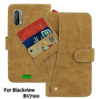 Dompet Kulit Antik Blackview BV7100 Casing 6.58 Casing Pelindung Ponsel Magnet Penutup Slot Kartu Mewah Flip