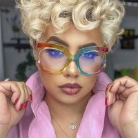 2023 Ins Rainbow Sunglasses Frame Fashion Retro Round Anti Blue Light Women Glasses Oversized Colourful Frame Clear Eyeglasses