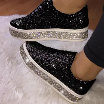 Ladies black hot sale glitter shoes