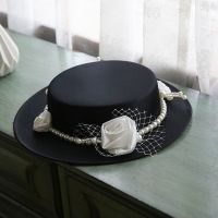 COD tjjs079 Black hat French female white gauze retro elegant wedding photo fashion hats flat brim Hepburn wind黑色法式礼帽女复古优雅网纱婚纱拍照帽饰时尚平顶洋气赫本风帽子 5.28