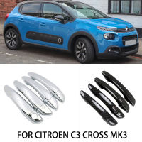 สำหรับ Citroen C3ข้าม MK3 2017 ~ 2022หรูหราโครเมี่ยมมือจับประตูปกตัด4x คาร์บอนไฟเบอร์อุปกรณ์เสริมในรถยนต์อัตโนมัติจัดแต่งทรงผมภายนอก