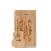 Creative Gifts Guitar USB 2.0 Flash Drive Free Custom Log Pen Drive Real Capacity Wooden Memory Stick 64GB/32GB/16GB/8GB U Disk