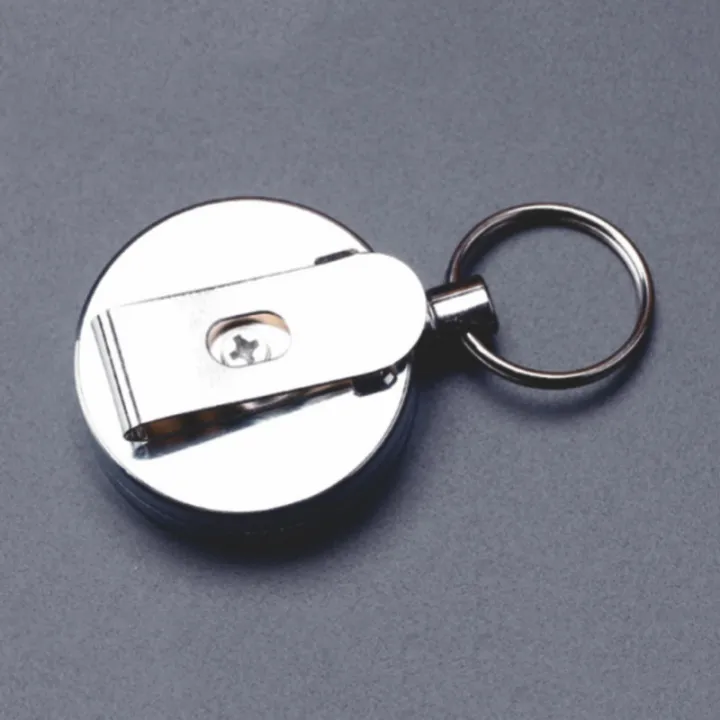 Silver Metal Retractable Pull Key Chain Reel ID Badge Lanyard Name Tag