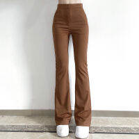 DEWADBOW Grunge 90s Urban Style Boot Cut Pants High Waist Brown Vintage Skinny Pants Fashion Indie Casual For Women Trousers