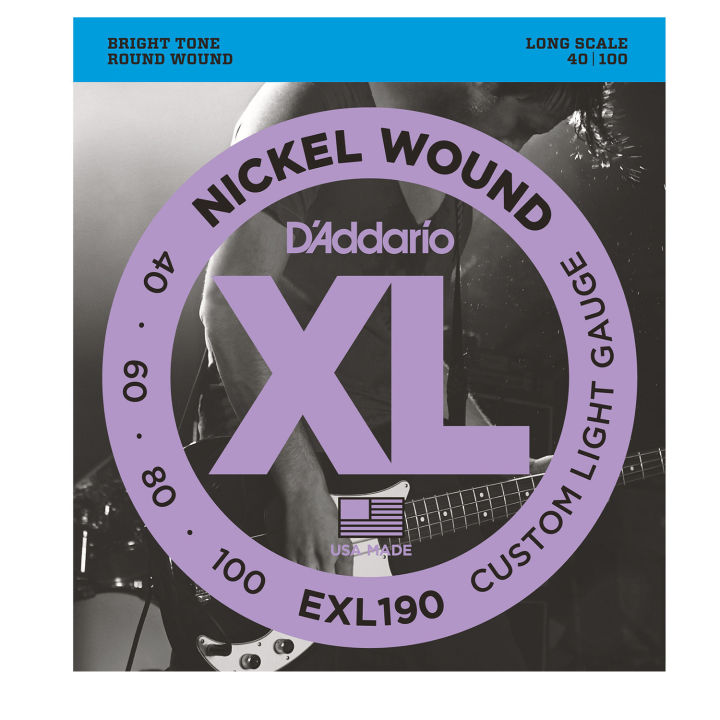 daddario-exl190-สายกีตาร์เบส-4-สาย-แบบนิกเกิล-ของแท้-100-custom-light-40-100-made-in-usa