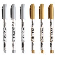 【CW】6Pcs/Lot DIY Metal Waterproof Permanent Paint Marker Pens Sharpie Gold and Silver 1.5mm Student Supplies Craftwork Pen Art paint