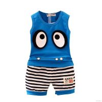 Baby Boy Girls Clothes Set Cotton Cartoon Vest+Stripe Shorts