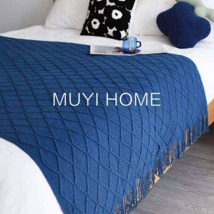 ready-retro-simple-bed-towel-ins-homestay-bed-flag-cover-hotel-apartment-high-end-decoration-rhombus-jacquard-tassel