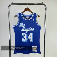 【Mitchell&amp;Ness】Mens New Original NBA 1996-97 Los Angeles Lakers #34 Shaquille ONeal Vintage Jersey Heat-pressed Hardwood Classics Swingman Blue