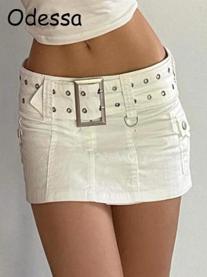 Odessa Y2K Aesthetics Basic Belted Low Waist Micro Skirts ashion 90s Pockets Denim Skirt Cute Bottoms 2022 Summer Culb