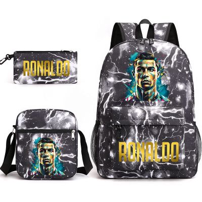 Ronaldo Printed School Bag Three-Piece Set Childrens Backpack Student Backpack Outdoor Travel Bag Shoulder Bag Pencil Case Set