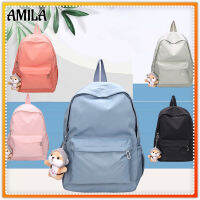 AMILA กระเป๋าเป้สะพายหลังใหม่,กระเป๋านักเรียนเรียบง่ายสีทึบเวอร์ชันเกาหลีความจุมากกระเป๋าเดินทางคู่