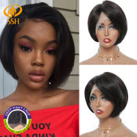 Short Pixie Lace Wigs Pixie Cut Wig Straight Brazilian Remy Hair Natural Black Color Glueless Wigs Side Part For Women