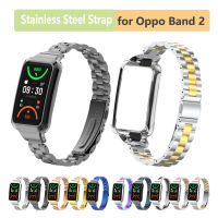 สายเหล็กกล้าไร้สนิมพร้อมเคสสำหรับ Oppo Band 2สร้อยข้อมือสายนาฬิกาเปลี่ยนได้กันน้ำสำหรับ Oppo Band2