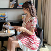 Dress Women Lovely Plaid Summer Empire Holiday College Girls Dresses Korean Popular Sailor Collar Slim Vacation Femme Vestidos