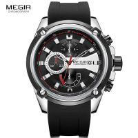 MEGIR Silicone Strap Sports Watches for Man Chronograph Waterproof Relogios Masculino Mans Wristwatch Clock 2086 Silver Black