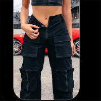 NEWDISCVRY Harajuku Punk Black Cargo Pants Women High Waist Harem Pants Capri Casual Ladies Trousers Cotton Pockets Streetwear