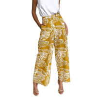 New Women Casual Retro Leaf Floral Print Pants Bohemian Wide Leg Trousers High Waist Cozy Casual Loose Beach Pants